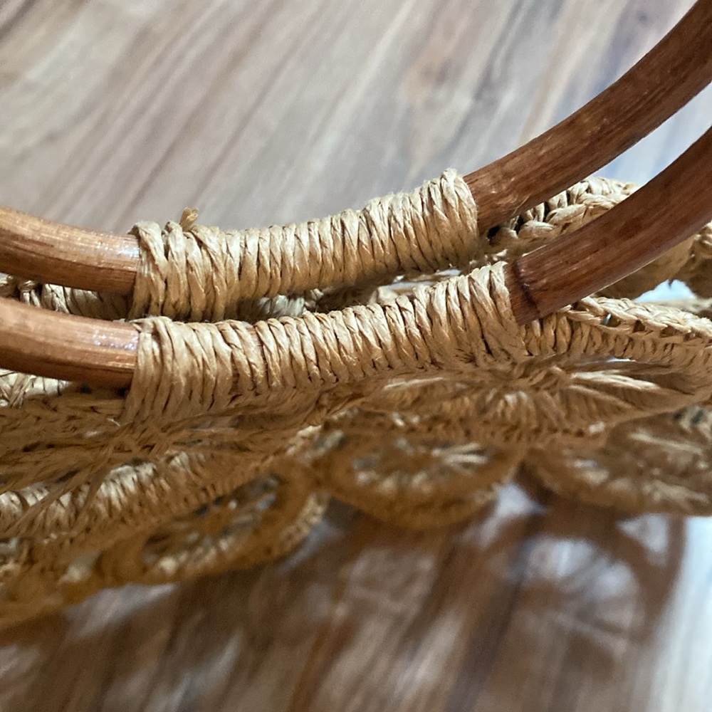 Straw Wheel Shaped Handbag with Bamboo Handles - Picture 14 of 16